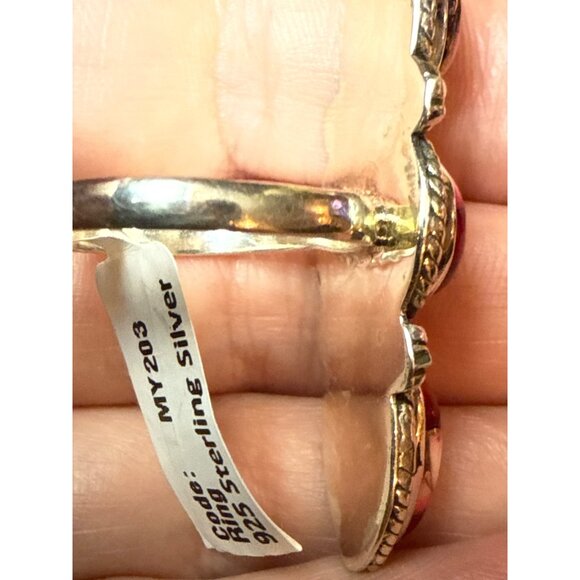 Red Dahlia Turquoise Sterling Silver Closed Back Ring Size 10 - Picture 5 of 5